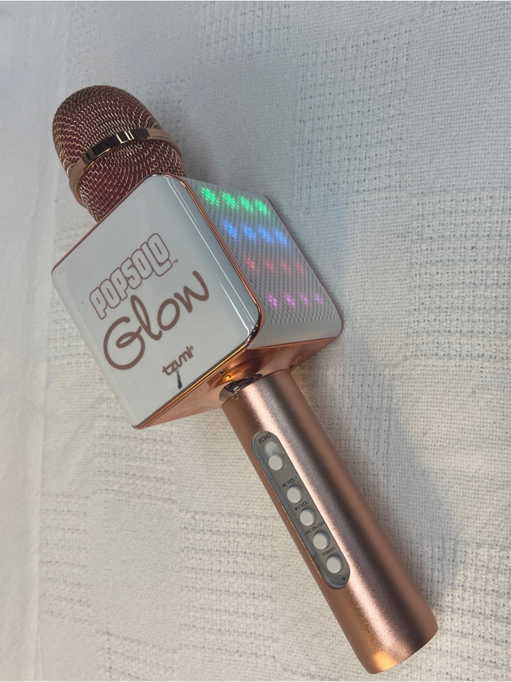 PopSolo Glow Wireless Karaoke Microphone - Rose Gold with charging cable